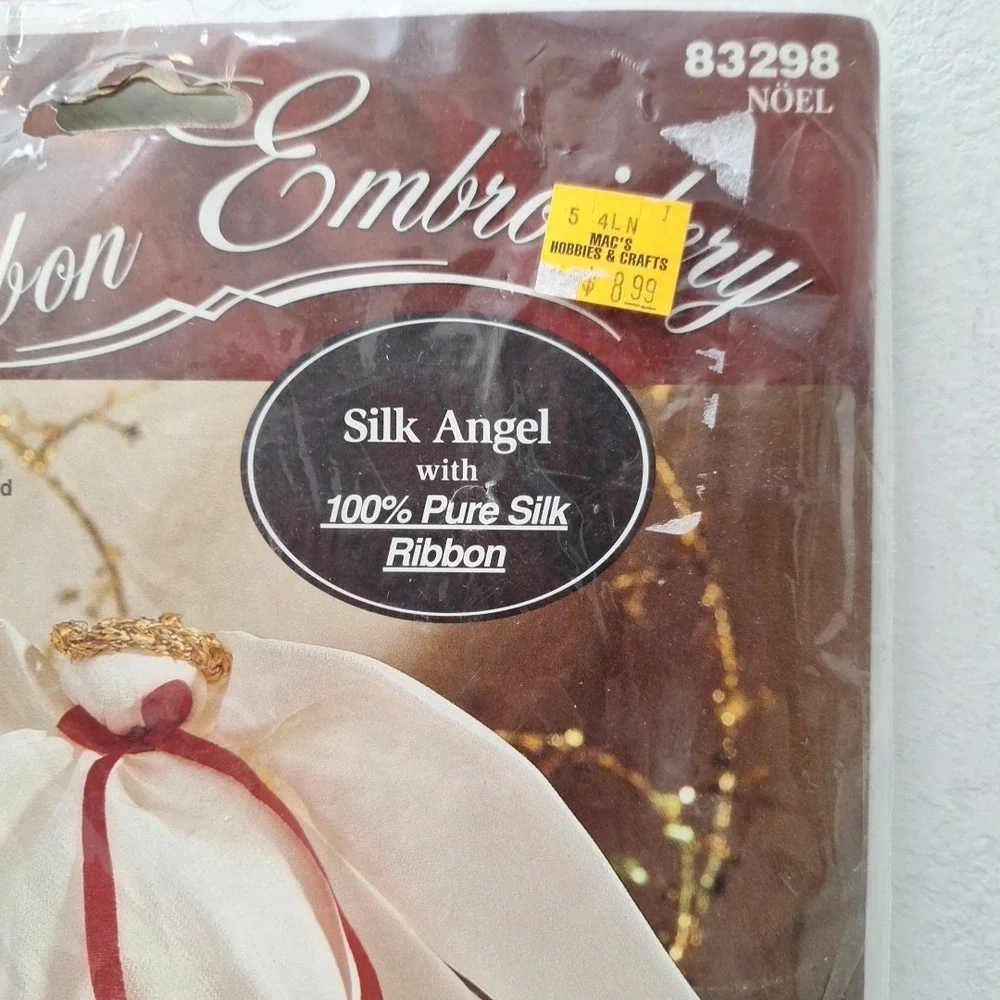 BUCILLA Silk Ribbon Embroidery Kit Handkerchief NOEL Angel Kit #83298  6